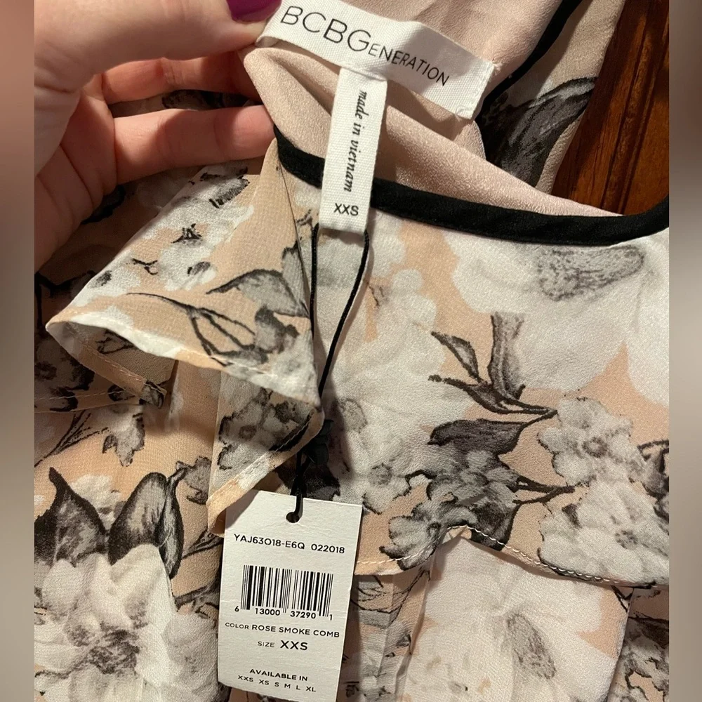 NWT BCBG Eneration - Women’s XXS -Rose Smoke Comb Floral Off the shoulder Dress - Picture 2 of 9